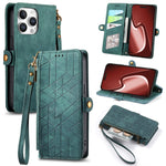 Étui de téléphone en cuir avec fermeture éclair géométrique et boucle latérale, Pour iPhone 17e / 16e, Pour iPhone 17 Pro Max, Pour iPhone 17 Pro, Pour iPhone 17, Pour iPhone Air, Pour iPhone 16 Pro Max, Pour iPhone 16 Pro, Pour iPhone 16 Plus