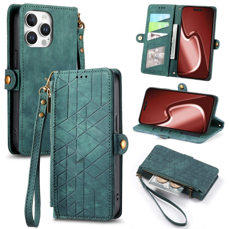Étui de téléphone en cuir avec fermeture éclair géométrique et boucle latérale, Pour iPhone 17e / 16e, Pour iPhone 17 Pro Max, Pour iPhone 17 Pro, Pour iPhone 17, Pour iPhone Air, Pour iPhone 16 Pro Max, Pour iPhone 16 Pro, Pour iPhone 16 Plus