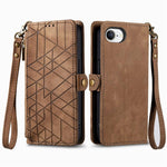 Étui de téléphone en cuir avec fermeture éclair géométrique et boucle latérale, Pour iPhone 17e / 16e, Pour iPhone 17 Pro Max, Pour iPhone 17 Pro, Pour iPhone 17, Pour iPhone Air, Pour iPhone 16 Pro Max, Pour iPhone 16 Pro, Pour iPhone 16 Plus