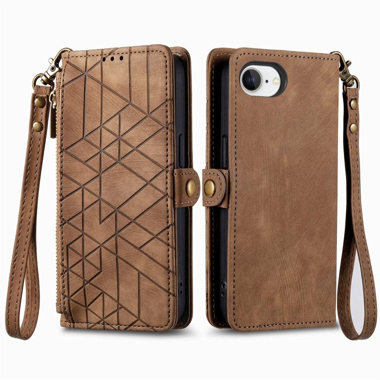Étui de téléphone en cuir avec fermeture éclair géométrique et boucle latérale, Pour iPhone 17e / 16e, Pour iPhone 17 Pro Max, Pour iPhone 17 Pro, Pour iPhone 17, Pour iPhone Air, Pour iPhone 16 Pro Max, Pour iPhone 16 Pro, Pour iPhone 16 Plus