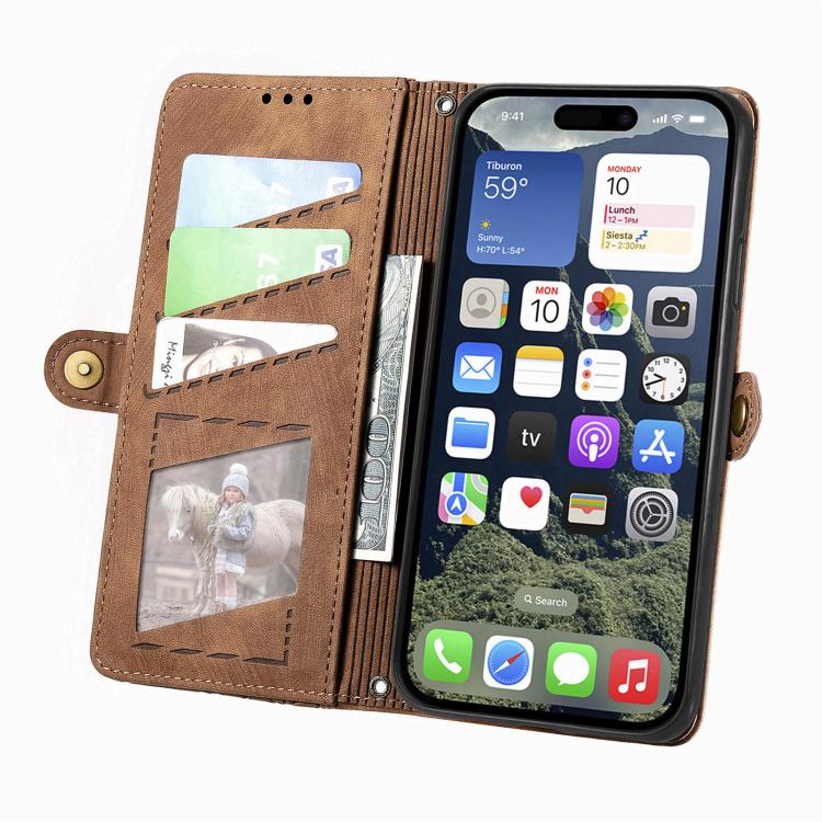 Étui de téléphone en cuir avec fermeture éclair géométrique et boucle latérale, Pour iPhone 17e / 16e, Pour iPhone 17 Pro Max, Pour iPhone 17 Pro, Pour iPhone 17, Pour iPhone Air, Pour iPhone 16 Pro Max, Pour iPhone 16 Pro, Pour iPhone 16 Plus