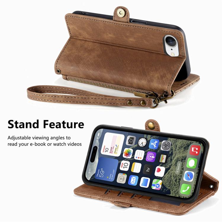 Étui de téléphone en cuir avec fermeture éclair géométrique et boucle latérale, Pour iPhone 17e / 16e, Pour iPhone 17 Pro Max, Pour iPhone 17 Pro, Pour iPhone 17, Pour iPhone Air, Pour iPhone 16 Pro Max, Pour iPhone 16 Pro, Pour iPhone 16 Plus