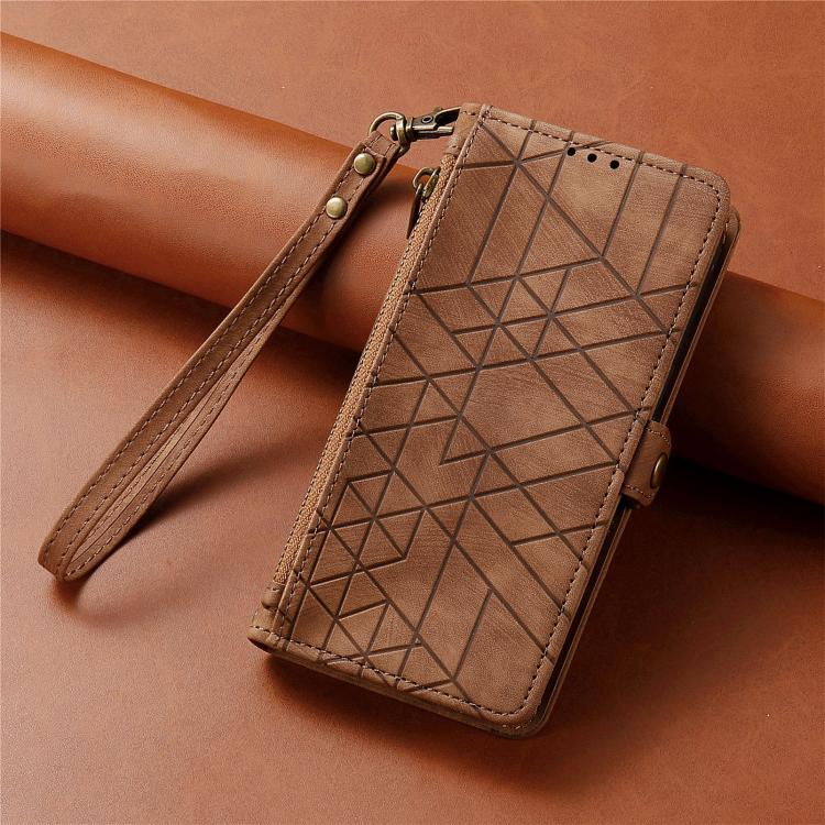 Étui de téléphone en cuir avec fermeture éclair géométrique et boucle latérale, Pour iPhone 17e / 16e, Pour iPhone 17 Pro Max, Pour iPhone 17 Pro, Pour iPhone 17, Pour iPhone Air, Pour iPhone 16 Pro Max, Pour iPhone 16 Pro, Pour iPhone 16 Plus
