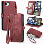 Étui de téléphone en cuir avec fermeture éclair géométrique et boucle latérale, Pour iPhone 17e / 16e, Pour iPhone 17 Pro Max, Pour iPhone 17 Pro, Pour iPhone 17, Pour iPhone Air, Pour iPhone 16 Pro Max, Pour iPhone 16 Pro, Pour iPhone 16 Plus