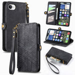 Étui de téléphone en cuir avec fermeture éclair géométrique et boucle latérale, Pour iPhone 17e / 16e, Pour iPhone 17 Pro Max, Pour iPhone 17 Pro, Pour iPhone 17, Pour iPhone Air, Pour iPhone 16 Pro Max, Pour iPhone 16 Pro, Pour iPhone 16 Plus