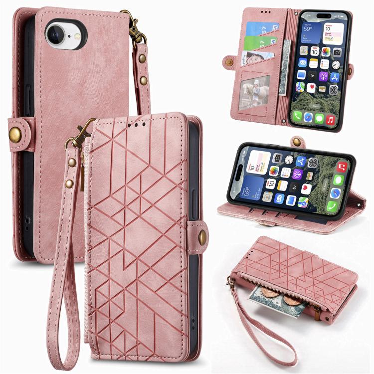 Étui de téléphone en cuir avec fermeture éclair géométrique et boucle latérale, Pour iPhone 17e / 16e, Pour iPhone 17 Pro Max, Pour iPhone 17 Pro, Pour iPhone 17, Pour iPhone Air, Pour iPhone 16 Pro Max, Pour iPhone 16 Pro, Pour iPhone 16 Plus