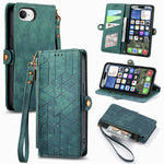 Étui de téléphone en cuir avec fermeture éclair géométrique et boucle latérale, Pour iPhone 17e / 16e, Pour iPhone 17 Pro Max, Pour iPhone 17 Pro, Pour iPhone 17, Pour iPhone Air, Pour iPhone 16 Pro Max, Pour iPhone 16 Pro, Pour iPhone 16 Plus