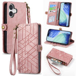 Étui de téléphone en cuir avec fermeture éclair géométrique et boucle latérale, Pour iPhone 17e / 16e, Pour iPhone 17 Pro Max, Pour iPhone 17 Pro, Pour iPhone 17, Pour iPhone Air, Pour iPhone 16 Pro Max, Pour iPhone 16 Pro, Pour iPhone 16 Plus