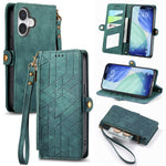 Étui de téléphone en cuir avec fermeture éclair géométrique et boucle latérale, Pour iPhone 17e / 16e, Pour iPhone 17 Pro Max, Pour iPhone 17 Pro, Pour iPhone 17, Pour iPhone Air, Pour iPhone 16 Pro Max, Pour iPhone 16 Pro, Pour iPhone 16 Plus
