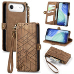 Étui de téléphone en cuir avec fermeture éclair géométrique et boucle latérale, Pour iPhone 17e / 16e, Pour iPhone 17 Pro Max, Pour iPhone 17 Pro, Pour iPhone 17, Pour iPhone Air, Pour iPhone 16 Pro Max, Pour iPhone 16 Pro, Pour iPhone 16 Plus