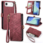 Étui de téléphone en cuir avec fermeture éclair géométrique et boucle latérale, Pour iPhone 17e / 16e, Pour iPhone 17 Pro Max, Pour iPhone 17 Pro, Pour iPhone 17, Pour iPhone Air, Pour iPhone 16 Pro Max, Pour iPhone 16 Pro, Pour iPhone 16 Plus