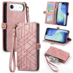 Étui de téléphone en cuir avec fermeture éclair géométrique et boucle latérale, Pour iPhone 17e / 16e, Pour iPhone 17 Pro Max, Pour iPhone 17 Pro, Pour iPhone 17, Pour iPhone Air, Pour iPhone 16 Pro Max, Pour iPhone 16 Pro, Pour iPhone 16 Plus