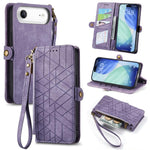 Étui de téléphone en cuir avec fermeture éclair géométrique et boucle latérale, Pour iPhone 17e / 16e, Pour iPhone 17 Pro Max, Pour iPhone 17 Pro, Pour iPhone 17, Pour iPhone Air, Pour iPhone 16 Pro Max, Pour iPhone 16 Pro, Pour iPhone 16 Plus