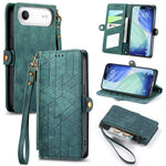 Étui de téléphone en cuir avec fermeture éclair géométrique et boucle latérale, Pour iPhone 17e / 16e, Pour iPhone 17 Pro Max, Pour iPhone 17 Pro, Pour iPhone 17, Pour iPhone Air, Pour iPhone 16 Pro Max, Pour iPhone 16 Pro, Pour iPhone 16 Plus