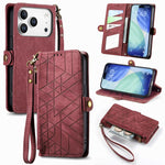Étui de téléphone en cuir avec fermeture éclair géométrique et boucle latérale, Pour iPhone 17e / 16e, Pour iPhone 17 Pro Max, Pour iPhone 17 Pro, Pour iPhone 17, Pour iPhone Air, Pour iPhone 16 Pro Max, Pour iPhone 16 Pro, Pour iPhone 16 Plus