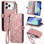 Étui de téléphone en cuir avec fermeture éclair géométrique et boucle latérale, Pour iPhone 17e / 16e, Pour iPhone 17 Pro Max, Pour iPhone 17 Pro, Pour iPhone 17, Pour iPhone Air, Pour iPhone 16 Pro Max, Pour iPhone 16 Pro, Pour iPhone 16 Plus