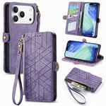 Étui de téléphone en cuir avec fermeture éclair géométrique et boucle latérale, Pour iPhone 17e / 16e, Pour iPhone 17 Pro Max, Pour iPhone 17 Pro, Pour iPhone 17, Pour iPhone Air, Pour iPhone 16 Pro Max, Pour iPhone 16 Pro, Pour iPhone 16 Plus