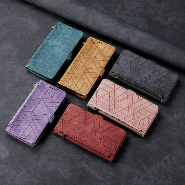 Étui de téléphone en cuir avec fermeture éclair géométrique et boucle latérale, Pour iPhone 17e / 16e, Pour iPhone 17 Pro Max, Pour iPhone 17 Pro, Pour iPhone 17, Pour iPhone Air, Pour iPhone 16 Pro Max, Pour iPhone 16 Pro, Pour iPhone 16 Plus