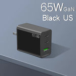 Adaptateur ordinateur portable GaN PD65W Type-C x 2 + USB3.0 pour séries Apple MacBook, prise US