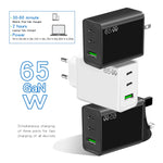 Adaptateur ordinateur portable GaN PD65W Type-C x 2 + USB3.0 pour séries Apple MacBook, prise US