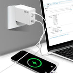 Adaptateur ordinateur portable GaN PD65W Type-C x 2 + USB3.0 pour séries Apple MacBook, prise US