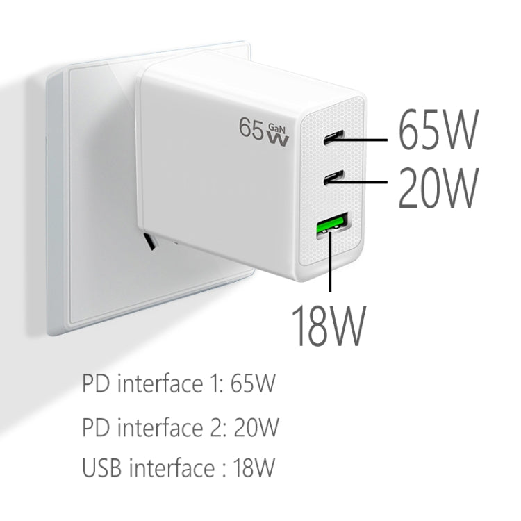 Adaptateur ordinateur portable GaN PD65W Type-C x 2 + USB3.0 pour séries Apple MacBook, prise US