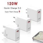 Chargeur super rapide USB 120W, prise EU, prise US, prise UK
