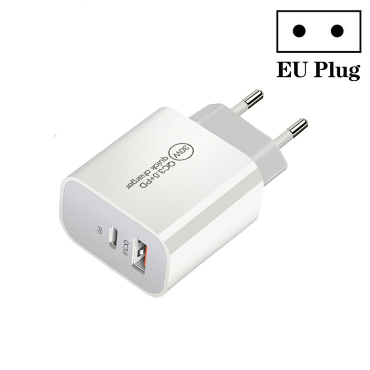 Chargeur double port PD30W USB-C / Type-C + QC3.0 USB, prise EU, prise US, prise AU