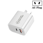 Chargeur double port PD30W USB-C / Type-C + QC3.0 USB, prise EU, prise US, prise AU