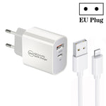 Chargeur double port PD30W USB-C / Type-C + QC3.0 USB avec câble de données USB vers 8 broches de 1m, prise EU, prise US, prise AU