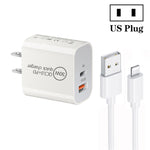 Chargeur double port PD30W USB-C / Type-C + QC3.0 USB avec câble de données USB vers 8 broches de 1m, prise EU, prise US, prise AU