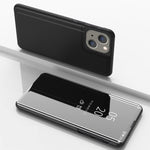 Étui de téléphone en cuir avec support et miroir plaqué à rabat horizontal, pour iPhone 16 Pro, pour iPhone 16 Plus, pour iPhone 16, pour iPhone 15 Pro Max, pour iPhone 15 Pro, pour iPhone 15 Plus