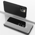 Étui de téléphone en cuir avec support et miroir plaqué à rabat horizontal, pour iPhone 16 Pro, pour iPhone 16 Plus, pour iPhone 16, pour iPhone 15 Pro Max, pour iPhone 15 Pro, pour iPhone 15 Plus