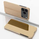 Étui de téléphone en cuir à rabat horizontal avec miroir plaqué et support, pour iPhone 17e / 16e, pour iPhone 17 Pro Max, pour iPhone 17 Pro, pour iPhone 17, pour iPhone Air, pour iPhone 16 Pro Max
