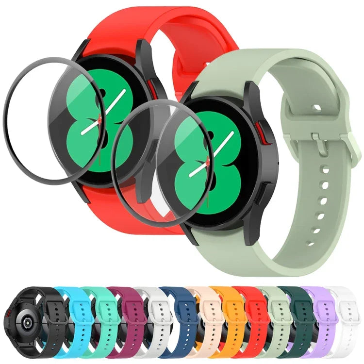 Kit bracelet réglable en silicone + protection d'écran intégrale en PMMA JUNSUNMAY, pour Samsung Galaxy Watch5 40mm, pour Samsung Galaxy Watch4 44mm, pour Samsung Galaxy Watch4 40mm