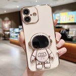 Coque de téléphone plaquée avec support Astronaute, Pour iPhone 17e / 16e, Pour iPhone 17 Pro Max, Pour iPhone 17 Pro, Pour iPhone 17, Pour iPhone Air, Pour iPhone 16 Pro Max, Pour iPhone 16 Pro, Pour iPhone 16 Plus