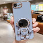 Coque de téléphone plaquée avec support Astronaute, Pour iPhone 17e / 16e, Pour iPhone 17 Pro Max, Pour iPhone 17 Pro, Pour iPhone 17, Pour iPhone Air, Pour iPhone 16 Pro Max, Pour iPhone 16 Pro, Pour iPhone 16 Plus