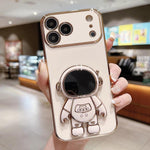 Coque de téléphone plaquée avec support Astronaute, Pour iPhone 17e / 16e, Pour iPhone 17 Pro Max, Pour iPhone 17 Pro, Pour iPhone 17, Pour iPhone Air, Pour iPhone 16 Pro Max, Pour iPhone 16 Pro, Pour iPhone 16 Plus