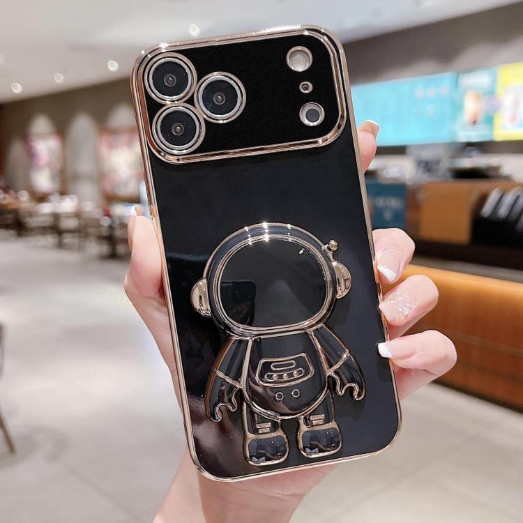 Coque de téléphone plaquée avec support Astronaute, Pour iPhone 17e / 16e, Pour iPhone 17 Pro Max, Pour iPhone 17 Pro, Pour iPhone 17, Pour iPhone Air, Pour iPhone 16 Pro Max, Pour iPhone 16 Pro, Pour iPhone 16 Plus