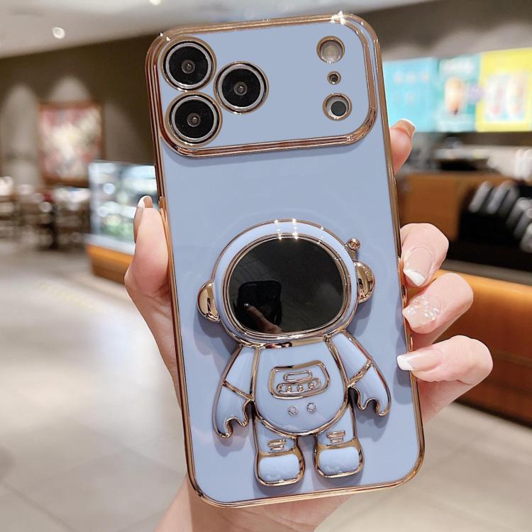 Coque de téléphone plaquée avec support Astronaute, Pour iPhone 17e / 16e, Pour iPhone 17 Pro Max, Pour iPhone 17 Pro, Pour iPhone 17, Pour iPhone Air, Pour iPhone 16 Pro Max, Pour iPhone 16 Pro, Pour iPhone 16 Plus