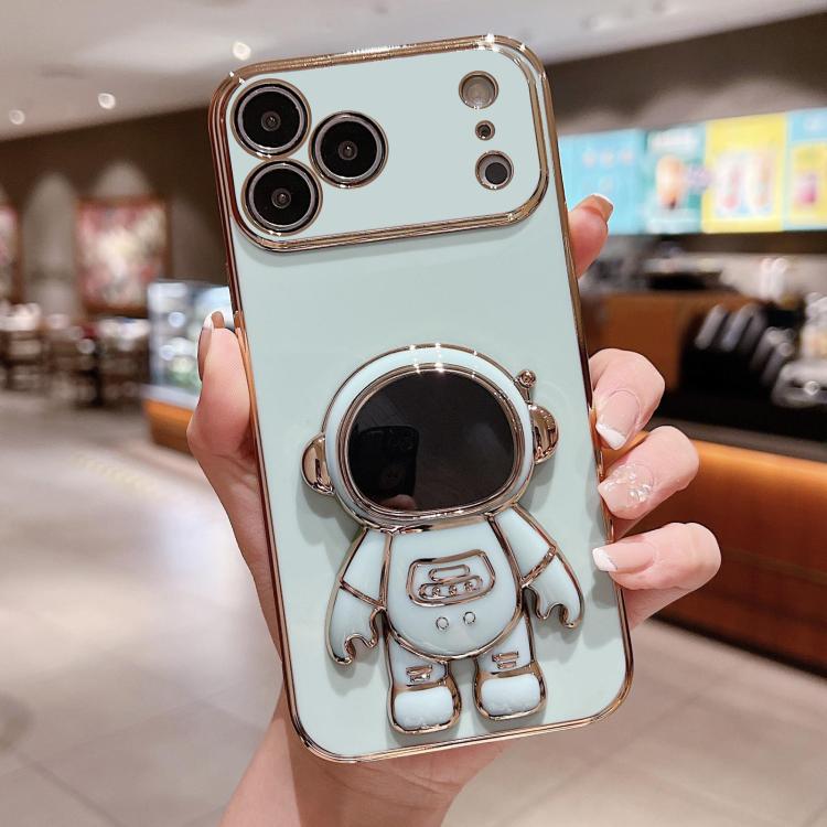 Coque de téléphone plaquée avec support Astronaute, Pour iPhone 17e / 16e, Pour iPhone 17 Pro Max, Pour iPhone 17 Pro, Pour iPhone 17, Pour iPhone Air, Pour iPhone 16 Pro Max, Pour iPhone 16 Pro, Pour iPhone 16 Plus