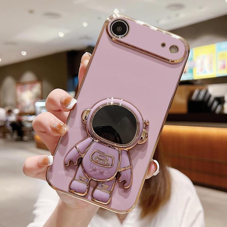 Coque de téléphone plaquée avec support Astronaute, Pour iPhone 17e / 16e, Pour iPhone 17 Pro Max, Pour iPhone 17 Pro, Pour iPhone 17, Pour iPhone Air, Pour iPhone 16 Pro Max, Pour iPhone 16 Pro, Pour iPhone 16 Plus