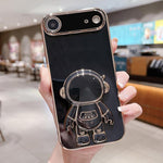 Coque de téléphone plaquée avec support Astronaute, Pour iPhone 17e / 16e, Pour iPhone 17 Pro Max, Pour iPhone 17 Pro, Pour iPhone 17, Pour iPhone Air, Pour iPhone 16 Pro Max, Pour iPhone 16 Pro, Pour iPhone 16 Plus