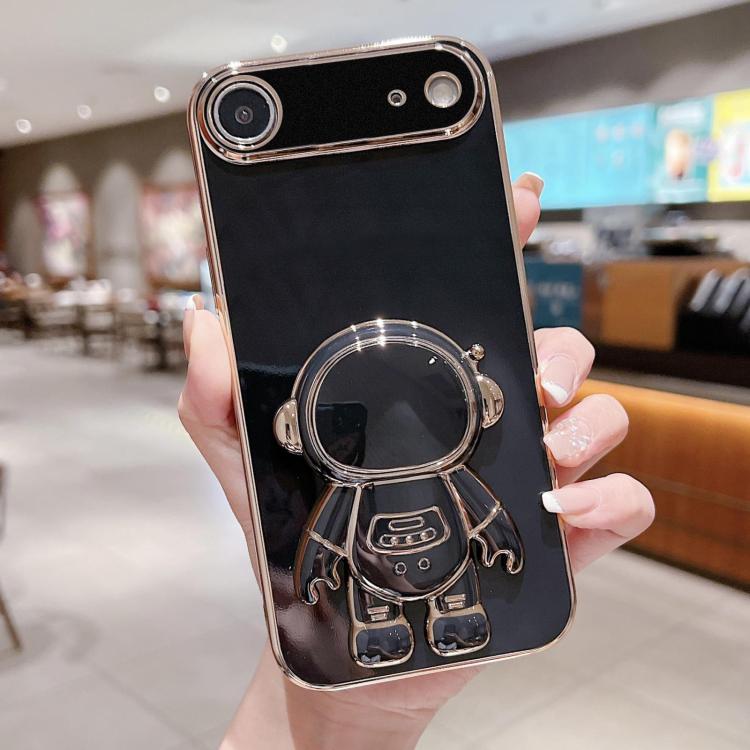 Coque de téléphone plaquée avec support Astronaute, Pour iPhone 17e / 16e, Pour iPhone 17 Pro Max, Pour iPhone 17 Pro, Pour iPhone 17, Pour iPhone Air, Pour iPhone 16 Pro Max, Pour iPhone 16 Pro, Pour iPhone 16 Plus