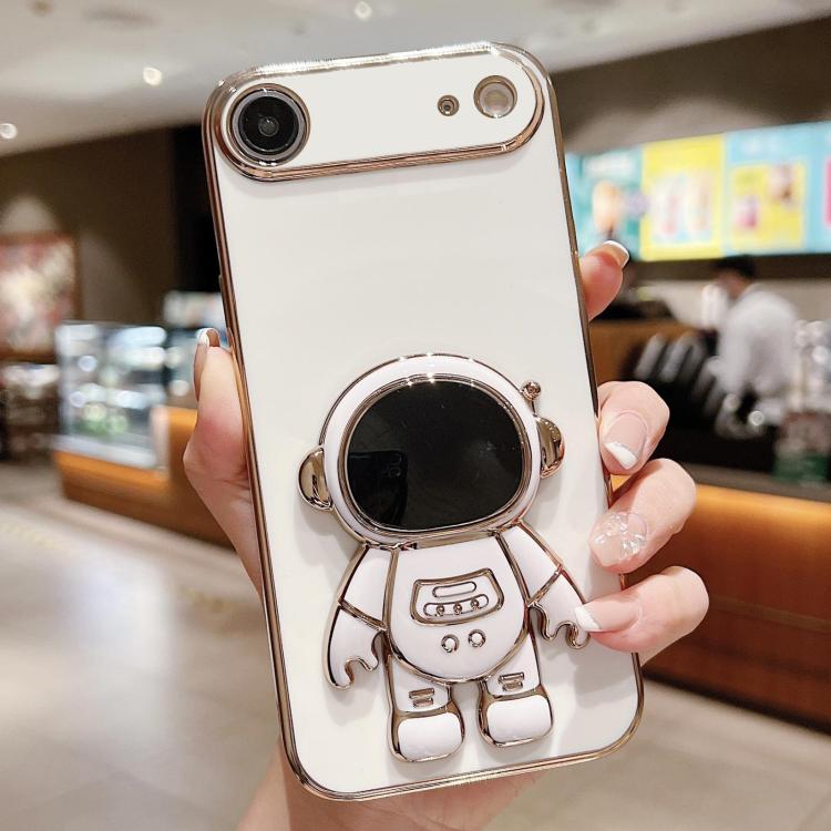 Coque de téléphone plaquée avec support Astronaute, Pour iPhone 17e / 16e, Pour iPhone 17 Pro Max, Pour iPhone 17 Pro, Pour iPhone 17, Pour iPhone Air, Pour iPhone 16 Pro Max, Pour iPhone 16 Pro, Pour iPhone 16 Plus