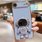 Coque de téléphone plaquée avec support Astronaute, Pour iPhone 17e / 16e, Pour iPhone 17 Pro Max, Pour iPhone 17 Pro, Pour iPhone 17, Pour iPhone Air, Pour iPhone 16 Pro Max, Pour iPhone 16 Pro, Pour iPhone 16 Plus