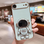 Coque de téléphone plaquée avec support Astronaute, Pour iPhone 17e / 16e, Pour iPhone 17 Pro Max, Pour iPhone 17 Pro, Pour iPhone 17, Pour iPhone Air, Pour iPhone 16 Pro Max, Pour iPhone 16 Pro, Pour iPhone 16 Plus