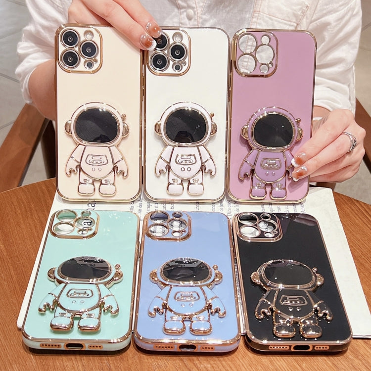 Coque de téléphone plaquée avec support Astronaute, Pour iPhone 17e / 16e, Pour iPhone 17 Pro Max, Pour iPhone 17 Pro, Pour iPhone 17, Pour iPhone Air, Pour iPhone 16 Pro Max, Pour iPhone 16 Pro, Pour iPhone 16 Plus
