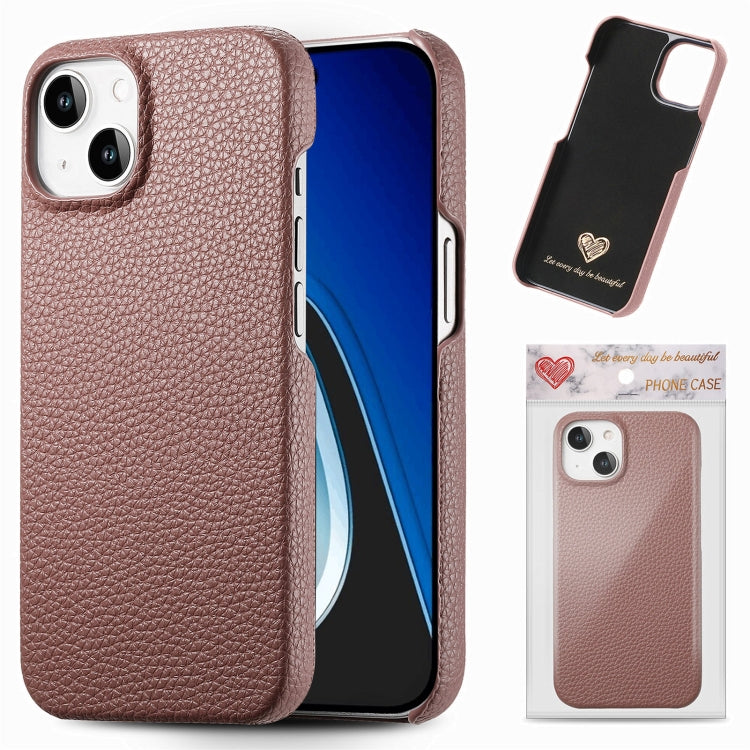 Litchi Oil Edge Leather Back Phone Case, For iPhone 15