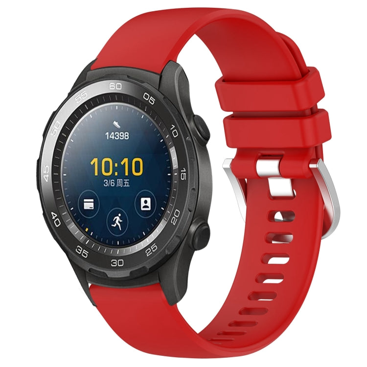 Liquid Glossy Silver Buckle Silicone Watch Band, For Huawei Watch GT2 42mm 20mm, For Huawei Watch 2 20mm